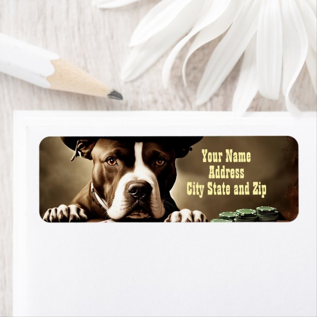 Country Western Pitbull Spelande Returadress Etikett (Insitu)