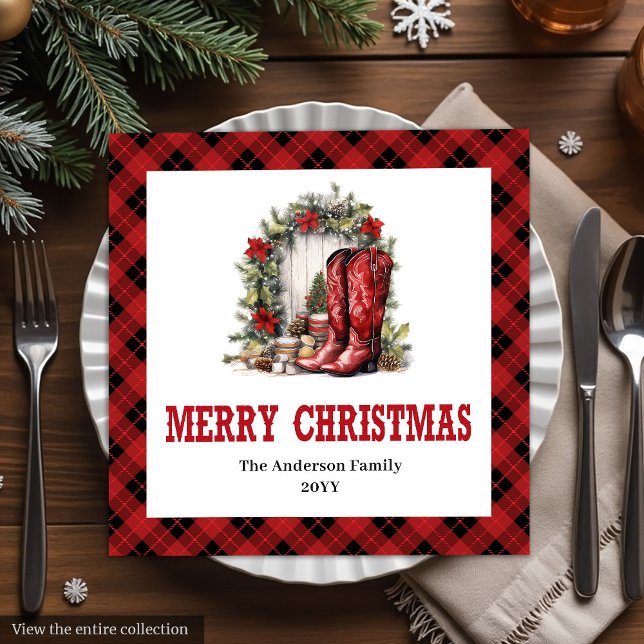Country Western Plaid Christmas Paper Napkins Pappersservett (Country Western Plaid Christmas Paper Napkins)