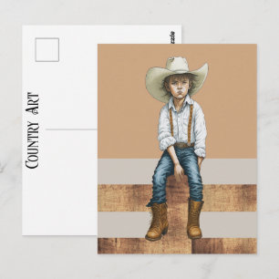 Country Western Ranch Ung Cowgirl På Post Stil Vykort