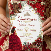 Country Western Röda Rosor Guld Quinceañera