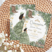 Country Western Sage Grön Ros Guld Quinceañera
