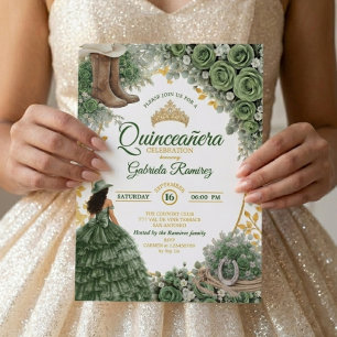 Country Western Smaragdgröna Rosor Quinceañera Inbjudningar