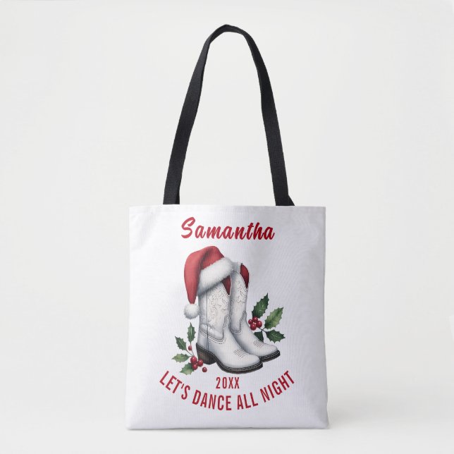 Country Western White Cowboy Boots Tote Tygkasse (Framsida)