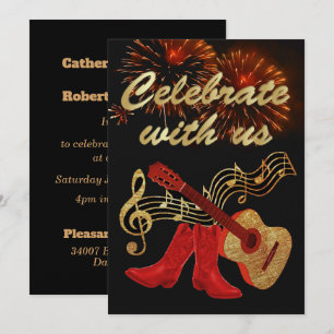 Country Westernmusik Gitarr och röda cowboy boots Inbjudningar