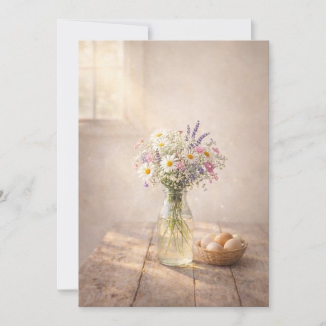 Country Wildflowers on Rustic Table Greeting Card Inbjudningar (Framsida)