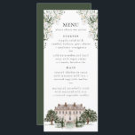Countryside Manor Bröllop Menu Meny<br><div class="desc">Den här utformningen har en fantastisk landskapsmanor som är försedd med vit blommigt och grön.</div>