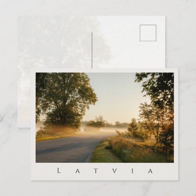 Countryside Morning Mist, Latvia nature Vykort (Fram/baksida)