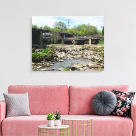 County Bridge och floden Calder, Sowerby Bridge Canvastryck