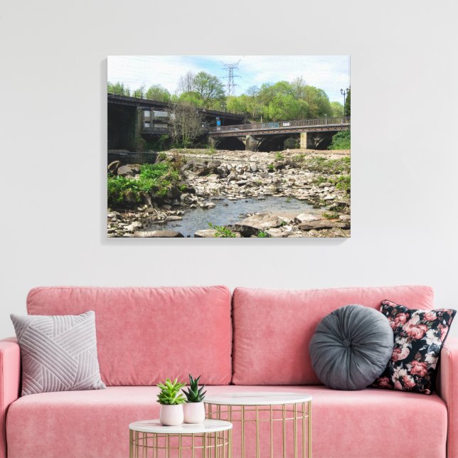 County Bridge och floden Calder, Sowerby Bridge Canvastryck (Insitu (Vardagsrum))