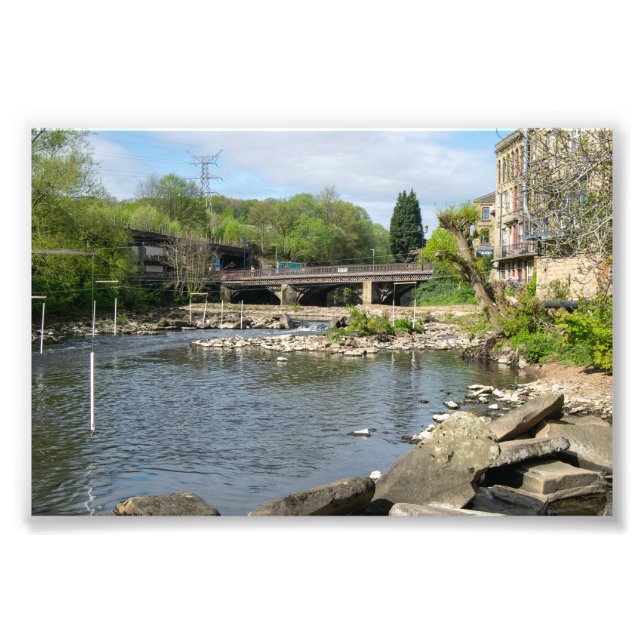 County Bridge och floden Calder, Sowerby Bridge Fototryck (Framsidan)