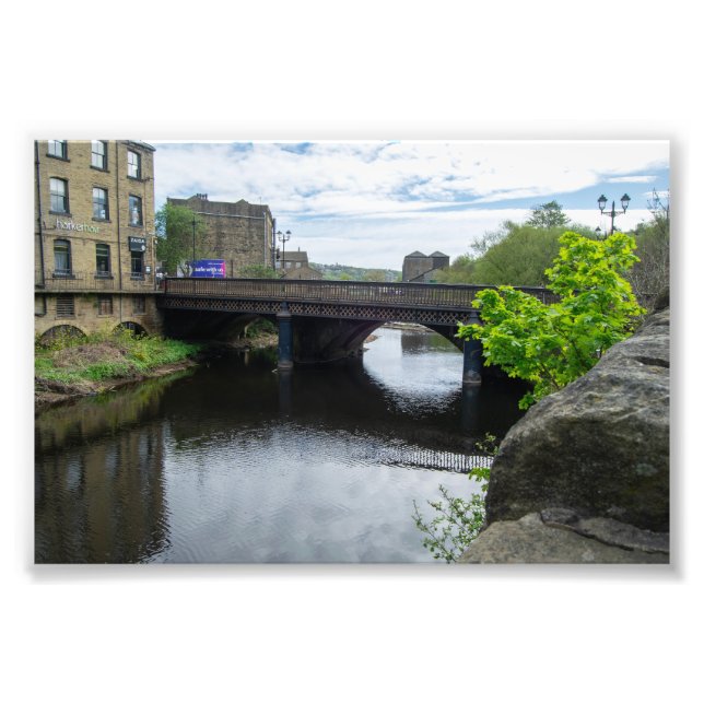 County Bridge och floden Calder, Sowerby Bridge Fototryck (Framsidan)