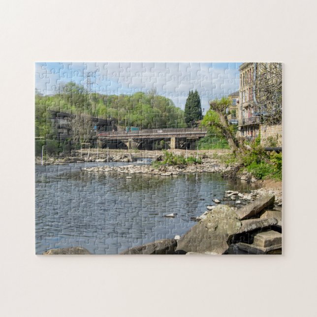 County Bridge och floden Calder, Sowerby Bridge Pussel (Horisontell)