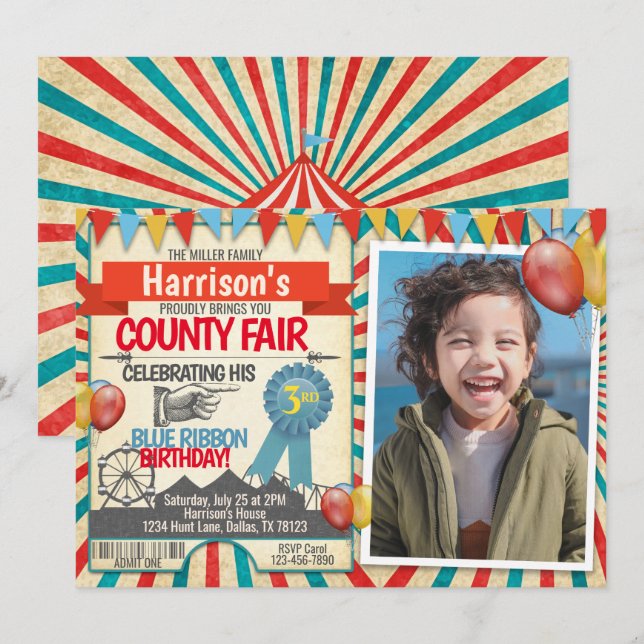 County Fair Födelsedagsfest inbjudan Inbjudan (Fram/baksida)