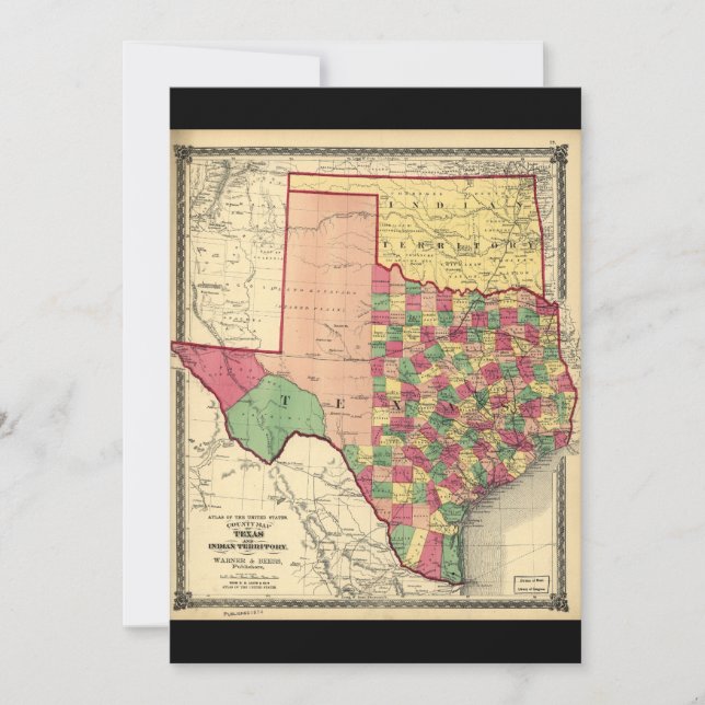 County Karta i Texas och Indian Territory (1874) (Framsida)