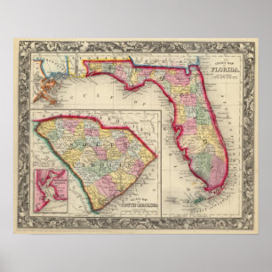 County Karta of Florida Poster