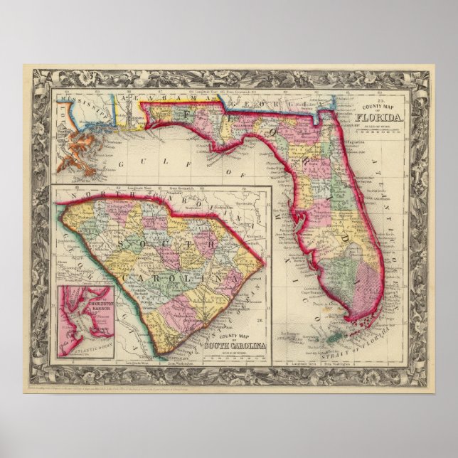 County Karta of Florida Poster (Framsidan)