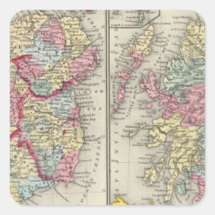 County Karta of Scotland Fyrkantigt Klistermärke
