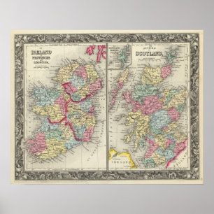 County Karta of Scotland Poster