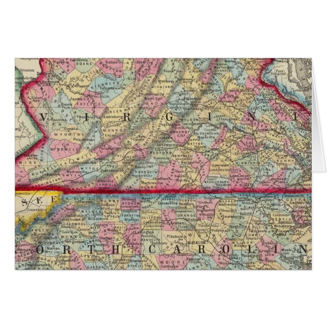 County Karta of Virginia och North Carolina Hälsningskort (Framsidan Horizontal)