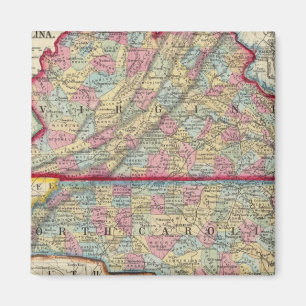 County Karta of Virginia och North Carolina Magnet