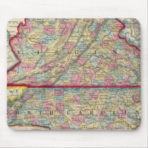 County Karta of Virginia och North Carolina Musmatta