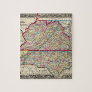 County Karta of Virginia och North Carolina Pussel