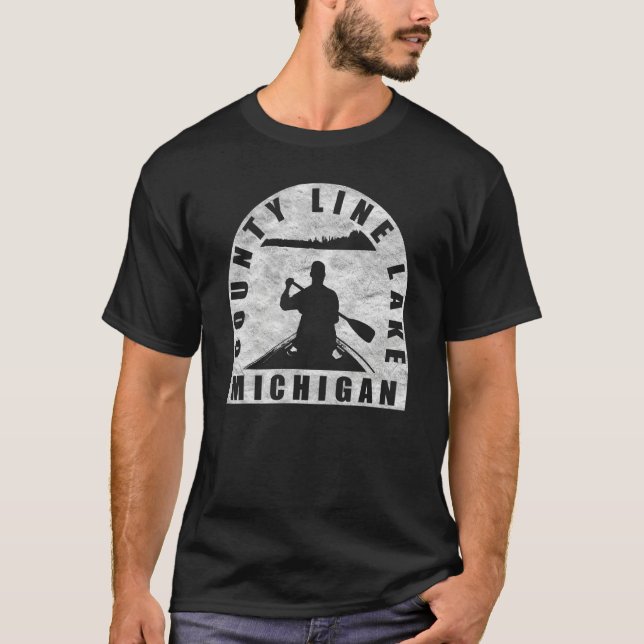 County Line Sjö Canoeing Michigan T Shirt (Framsida)