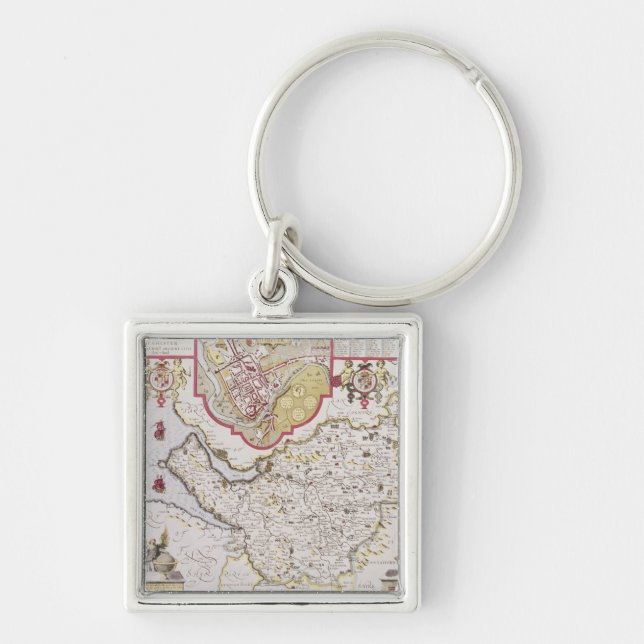 Countye Palatine av Chester som by inristas Fyrkantig Silverfärgad Nyckelring (Framsidan)