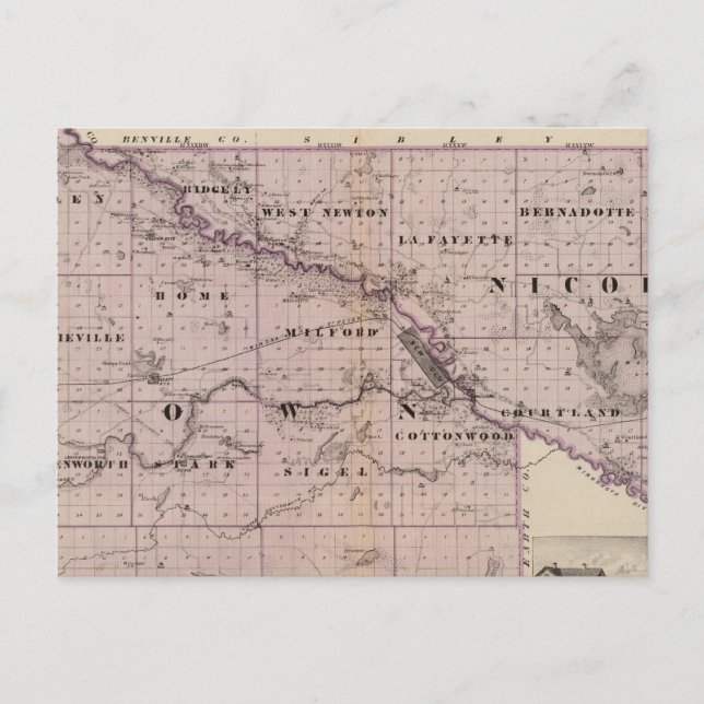 Countyn Brown and Nicollet, Minnesota Vykort (Framsida)
