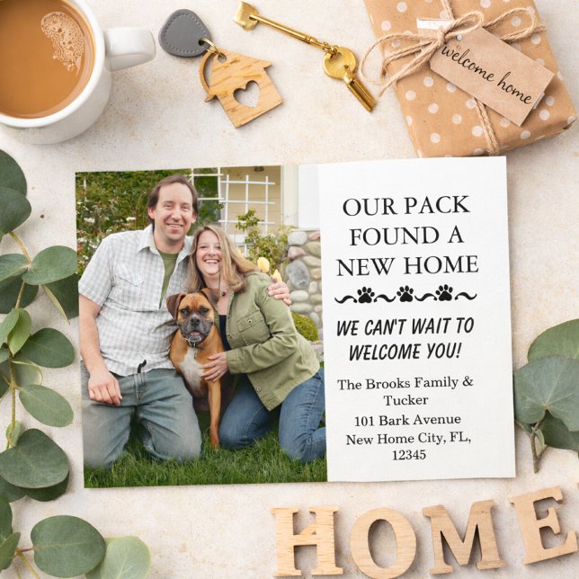 Couple and Dog Moving Announcement Vykort (couple and dog new home announcement)