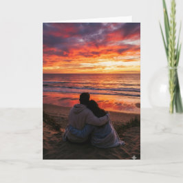 Couple at ocean for sunset -Valentine, anniversary Kort
