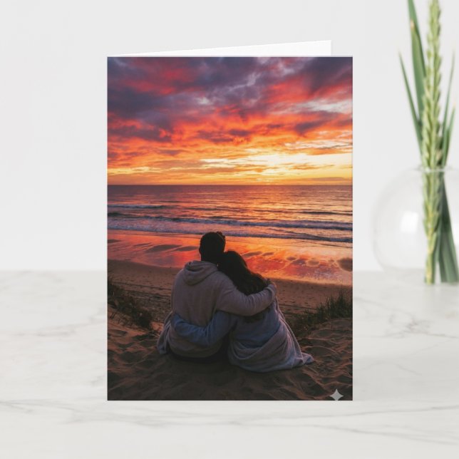 Couple at ocean for sunset -Valentine, anniversary Kort (Framsida)