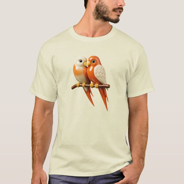 Couple d’oiseaux tendres au reflets de porcelaine. t shirt (Framsida)
