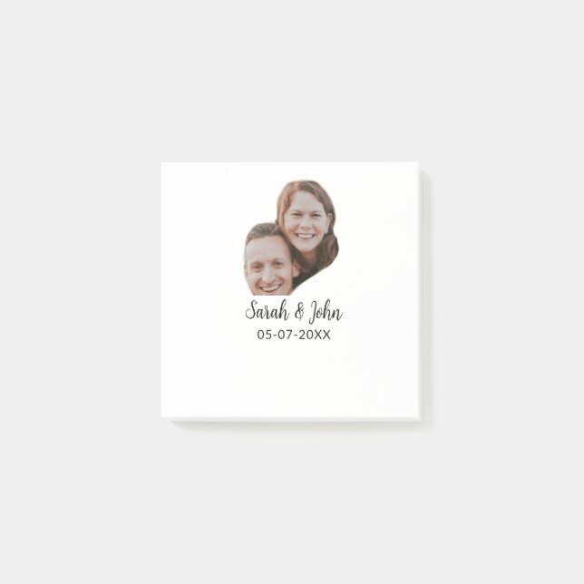 Couple face photo add name date simple wedding  post-it block (Framsida)
