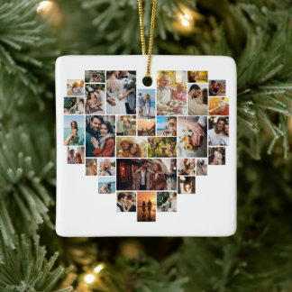 Couple Family Heart Shaped Photo Collage Julgransprydnad Keramik