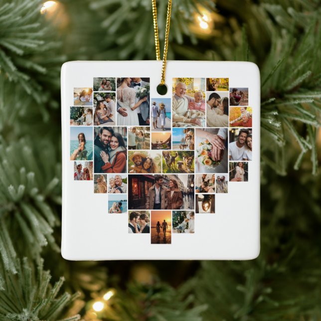 Couple Family Heart Shaped Photo Collage  Julgransprydnad Keramik (Träd)