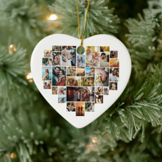 Couple Family Heart Shaped Photo Collage Julgransprydnad Keramik