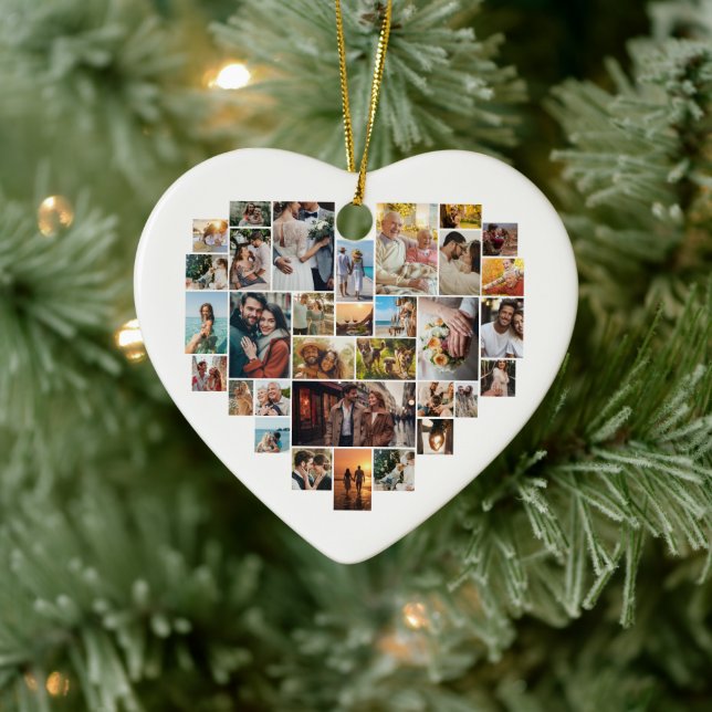 Couple Family Heart Shaped Photo Collage  Julgransprydnad Keramik (Träd)