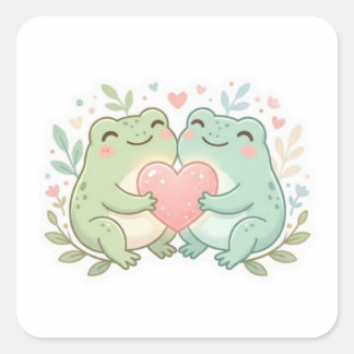 Couple Frog Sticker Cute Two Frogs Love Heart Roma Fyrkantigt Klistermärke