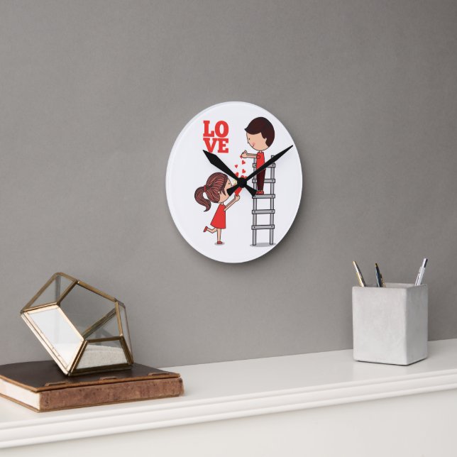 Couple Love Red Hearts Clock Rund Klocka (Kontor)