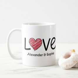Couple Love Scribble Heart Modern Black & Red Kaffemugg