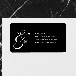 Couple Monogram Ampersad White Address Label Adressetikett