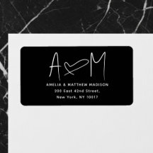 Couple Monogram Heart Black Return Address