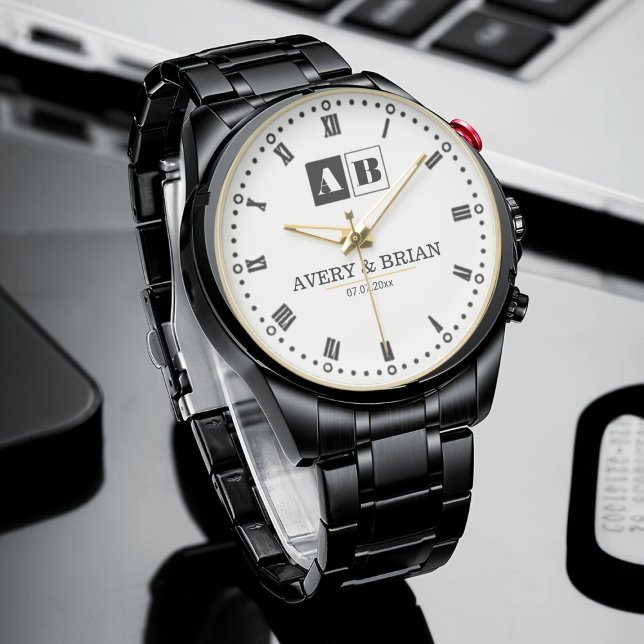 Couple Name Custom Wedding Monogram  Armbandsur (Skapare uppladdad)