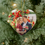 Couple Photo Names and Year Heart Julgransprydnad Keramik<br><div class="desc">Couple Photo Names and Year Heart Ceramic Ornament - Red Back</div>