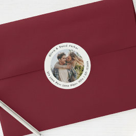 Couple Photo Return Address Classic Round Sticker Runt Klistermärke