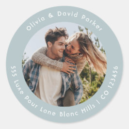Couple Photo Return Address Classic Round Sticker Runt Klistermärke
