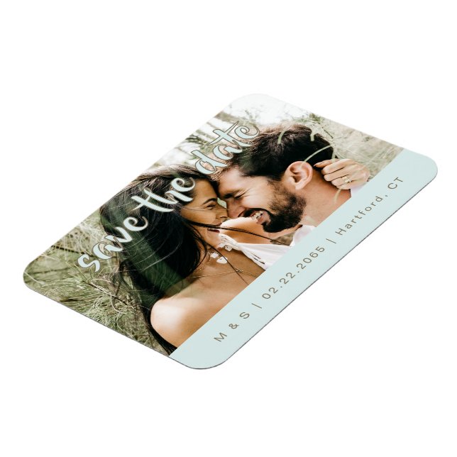 Couple Photo Turquoise Save the Date Magnet (Vänstra Sidan)