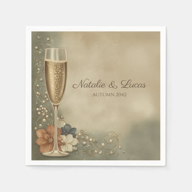 Couple’s Champagne Floral Wedding Shower Pappersservett (Framsidan)
