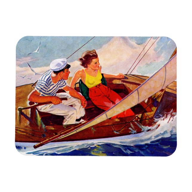 Couple Sailing by R.J. Cavaliere Magnet (Horisontell)